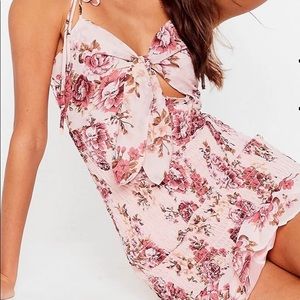 Nasty Gal Floral Shirred Tie Front Mini Dress